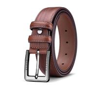 OBASDFD Ceinture épaisse en cuir de vache avec boucle en alliage rétro pour robe décontractée et jean de golf (café, 130 cm)
