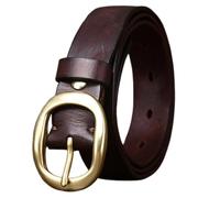 OBASDFD Ceinture Fine For Femme 2,8 Cm, En Cuir De Vache Véritable, Avec Boucle Dorée À Barre Centrale Ovale Une Griffe(Coffee,90cm/35)