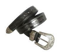 OBASDFD Ceinture Gravée En Relief Style Western - Boucle Argentée De Nordique Et Pointe Filigrane, 1-1/2" Large For Femmes Hommes(Black,150cm/waist:53")