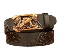 OBASDFD Ceinture Homme En Cuir De Vachette Sculpté, Style Western Cowboy, Boucle Dorée, Largeur 35 Mm, Raccourcissable(Dragon-g,110cm/43)