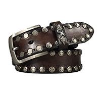 OBASDFD Ceinture Homme En Cuir Véritable, Boucle Cœur Cloutée À Double Rangée, Gaufré Flamme, Style Western, Marron(Black,100CM/39.4'')