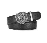 OBASDFD Ceinture Homme Motif Crocodile Western, Boucle À Cliquet Automatique, Sangle Tête De Lion Gravée, For Pantalons Habillés Et Décontractés, Argent(Silver,105cm/41)