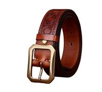 OBASDFD Ceinture Réversible Vintage En Cuir Véritable For Homme, Épaisseur 5 Mm, Motif Floral Relief, Lanière De Vachette Pleine Fleur, For Tenue Décontractée Ou Denim(Brown,120cm/47)