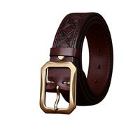 OBASDFD Ceinture Réversible Vintage En Cuir Véritable For Homme, Épaisseur 5 Mm, Motif Floral Relief, Lanière De Vachette Pleine Fleur, For Tenue Décontractée Ou Denim(Coffee,115cm/45)