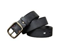 OBASDFD Ceinture Rustique En Cuir De Vachette Pleine Fleur For Homme, Fabriquée À La Main, Épaisseur 5, Mm, Robuste Et Décontractée, Avec Boucle Ardillon(Black,105cm/waist:35")