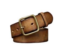 OBASDFD Ceinture Unisexe Décontractée En Cuir De Vachette, Fabriquée À La Main, For Jeans - Sangle Taille 3,8 Cm Avec Boucle Carrée Laiton Massif(Brown,100cm/39)