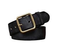 OBASDFD Ceinture Unisexe Décontractée En Cuir De Vachette, Fabriquée À La Main, For Jeans - Sangle Taille 3,8 Cm Avec Boucle Carrée Laiton Massif(Black,120cm/47)