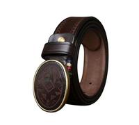 OBASDFD Ceinture Vintage En Cuir Gaufré, Épaisse De 4,5 Mm, Robuste, Faite À La Main, Avec Boucle Ovale Motif Floral Gravé(Coffee,125cm/49)