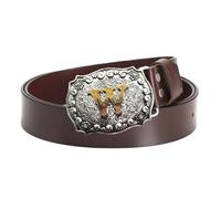 OBASDFD Ceinture Western Cowboy For Homme, Cuir Véritable, Boucle En Alliage TUW À Motif Lettres Dorées, Noire(W Brown,130CM/51.2'')