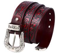 OBASDFD Ceinture Western En Cuir De Vache For Homme Et Femme, Boucle Fleur Sculptée, Sangle Taille Style Cowgirl Relief For Jeans Pantalons(Reddish Brown,110cm(36"~38"))