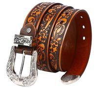 OBASDFD Ceinture Western En Cuir De Vache For Homme Et Femme, Boucle Fleur Sculptée, Sangle Taille Style Cowgirl Relief For Jeans Pantalons(Brown,110cm(36"~38"))