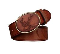 OBASDFD Ceinture Western En Cuir De Vachette Véritable Gaufré For Homme Et Femme - Boucle Ovale Gravée Cerf, Sangle À Pression Cowboy, Largeur 3,8 Cm(Brown,120cm/47)