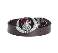 OBASDFD Ceinture Western En Cuir For Homme Avec Boucle Ovale Vintage Motif Loup Et Lune, Marron(Brown,105CM/41.3'')