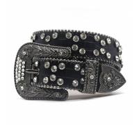 OBASDFD Ceinture Western En Cuir Suédé Clouté Avec Strass, Style Cowboy Et Cowgirl, Coffret Cadeau(100CM/39.4'')