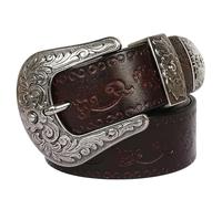 OBASDFD Ceinture Western Extra Longue, Style Cowgirl, En Cuir Véritable, Avec Boucle À Motif Floral Relief(Coffee,150cm/waist:52"~54")