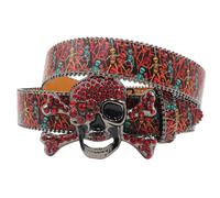 OBASDFD Ceinture Western For Homme Et Femme - Boucle Cloutée En Cristal Brillant, Motif Squelette Graffiti, Sangle Cuir For Pantalons Jeans(115cm/45)