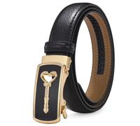 OBASDFD Ceintures À Cliquet For Femmes, Ceinture Fine En Cuir Véritable De Cowboy Avec Boucle Décorative Carrée Creuse Alliage(Black,105CM/41.3in)