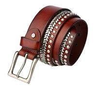 OBASDFD Ceintures Cloutées En Cuir De Vachette Avec Rivets Ronds Et Métal Brillant For Femmes Hommes(Brown,125cm/waist:42"~44")