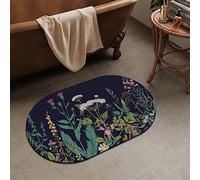 OBASDFD Diatomaceous Earth Bath Mat, Abstract Dark Art Flowers Design, Non-Slip Absorbent Fast Drying, Easy to Clean for Bathroom Kitchen Door Mat(#37,20x31Inch Ellipse)