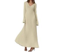 OBASDFD Elegant Turtleneck Knit Maxi Dress Ribbed Structure Bodycon Design Slimming Casual Wear with Waist Fit(Beige,S)