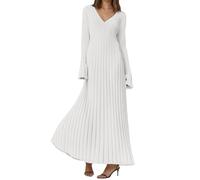 OBASDFD Elegant Turtleneck Knit Maxi Dress Ribbed Structure Bodycon Design Slimming Casual Wear with Waist Fit(White,XL)