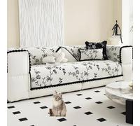 OBASDFD Housse De Canapé Antidérapante en Boule Fourrure Chenille for Canapés Sectionnels, Protection Meubles Résistante Aux Animaux(White,90 * 180cm/35.4 * 71in)