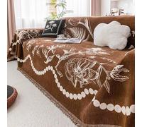 OBASDFD Housse De Canapé Élégante en Chenille avec Bordure À Pompons, Lavable Et Durable, for Une Protection Polyvalente des Meubles(Coffee,71 * 110in)