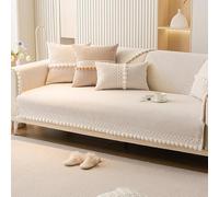 OBASDFD Housse De Canapé en Chenille avec Dentelle Boule Fourrure, Antidérapante, Lavable Et Adaptée Aux Animaux Compagnie(Abeige,70 * 240cm/27.6 * 94.5in)