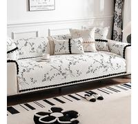 OBASDFD Housse De Canapé en Chenille avec Dentelle Boule Fourrure, Antidérapante, Lavable Et Adaptée Aux Animaux Compagnie(Cblack,90 * 210cm/35.4 * 83in)