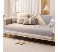 OBASDFD Housse De Canapé en Chenille avec Dentelle Boule Fourrure, Antidérapante, Lavable Et Adaptée Aux Animaux Compagnie(Agray,110 * 210cm/43 * 83in)