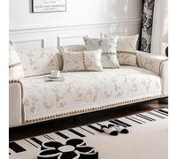 OBASDFD Housse De Canapé en Chenille avec Dentelle Boule Fourrure, Antidérapante, Lavable Et Adaptée Aux Animaux Compagnie(Ckhaki,90 * 180cm/35.4 * 71in)