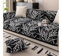 OBASDFD Housse De Canapé en Chenille avec Dentelle Boule Fourrure, Antidérapante, Lavable Et Adaptée Aux Animaux Compagnie(Bblack,110 * 240cm/43 * 94.5in)