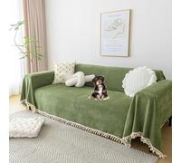 OBASDFD Housse De Canapé en Chenille avec Pompon, Antidérapante, Lavable Et Adaptée Aux Animaux Compagnie(Green,180 * 420cm/71 * 165in)