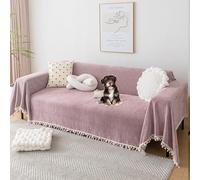 OBASDFD Housse De Canapé en Chenille avec Pompon, Antidérapante, Lavable Et Adaptée Aux Animaux Compagnie(Pink,180 * 420cm/71 * 165in)