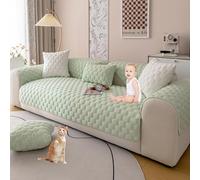 OBASDFD Housse De Canapé en Fausse Fourrure Forme L, Protection Antidérapante for Canapés Sectionnels(Green,90 * 160cm/35.4 * 63in)