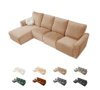 OBASDFD Housse De Canapé Inclinable en Velours Extensible, Universelle, Antidérapante, for Animaux Compagnie(Khaki,2seats/6Pieces)