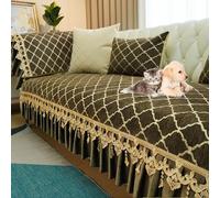 OBASDFD Housse De Canapé Luxe en Chenille Vintage avec Bordure Jupe, Protection Antidérapante Lavable for Canapés Sectionnels(Coffee,60 * 60cm/armrest)