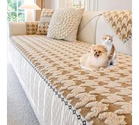 OBASDFD Housse De Canapé Moderne en Peluche Patchwork, Antidérapante, Résistante Aux Animaux, Lavable, Forme L(Khaki,90 * 180cm/35.4 * 71in)