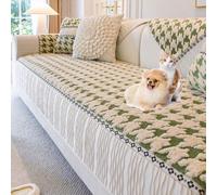 OBASDFD Housse De Canapé Moderne en Peluche Patchwork, Antidérapante, Résistante Aux Animaux, Lavable, Forme L(Green,90 * 240cm/35.4 * 94.5in)