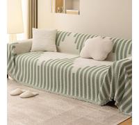 OBASDFD Housse De Canapé Réversible Boho en Chenille avec Pompon for Canapés Sectionnels(Green,180 * 260cm/71 * 102in)