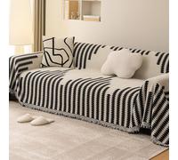 OBASDFD Housse De Canapé Réversible en Chenille Style Bohème - À Pompons for Canapés Sectionnels L(Black,180 * 420cm/71 * 165in)