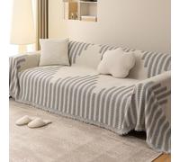 OBASDFD Housse De Canapé Réversible en Chenille Style Bohème, Forme L, avec Pompon(Grey,180 * 230cm/71 * 90.5in)