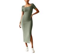OBASDFD Knitted Dress Women' Casual Dresses for Spring and Summer, Elegant Square Neck, Plain Design, Versatile for Everyday Wear, Perfect for Fashionable Styling(Green,L)