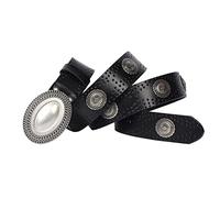 OBASDFD Men's Metal Circle Studded Vintage Genuine Leather Belt, Casual Cowhide With Punk Rock Rivets, 1.5" Wide For Jeans, Pants, Dress (Black,120cm/waist:40"~42")