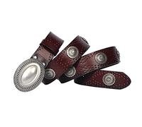 OBASDFD Men's Metal Circle Studded Vintage Genuine Leather Belt, Casual Cowhide With Punk Rock Rivets, 1.5" Wide For Jeans, Pants, Dress (Coffee,115cm/waist:38"~40")