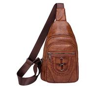 OBASDFD Petit Sac Bandoulière En Cuir Vegan - À Main Tendance For Femme Avec Poches Et Compartiments, Dos De Travail For Homme(Brown)