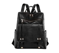 OBASDFD Sac à dos en cuir for femmes, léger, petit, décontracté, nécessités de voyage quotidiennes(Black)