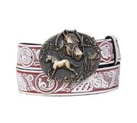 OBASDFD Sangle De Ceinture En Cuir À Pression Avec Motif Cheval Relief - Boucle Ovale Gravée Tête Western Cowboy For Hommes Et Femmes(105cm/41)