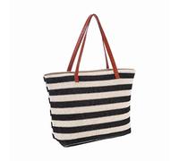 OBASDFD Shoulder Bag for Ladies Large Straw Braided Beach Striped Outdoor Travel Storage Tote(Black)