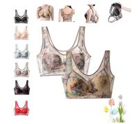 OBASDFD Soutien-Gorge Rafraîchissant Anti-affaissement sans Fil en Dentelle for Femmes Âgées, Confort Couvrant Total(Set-g,2X-L)